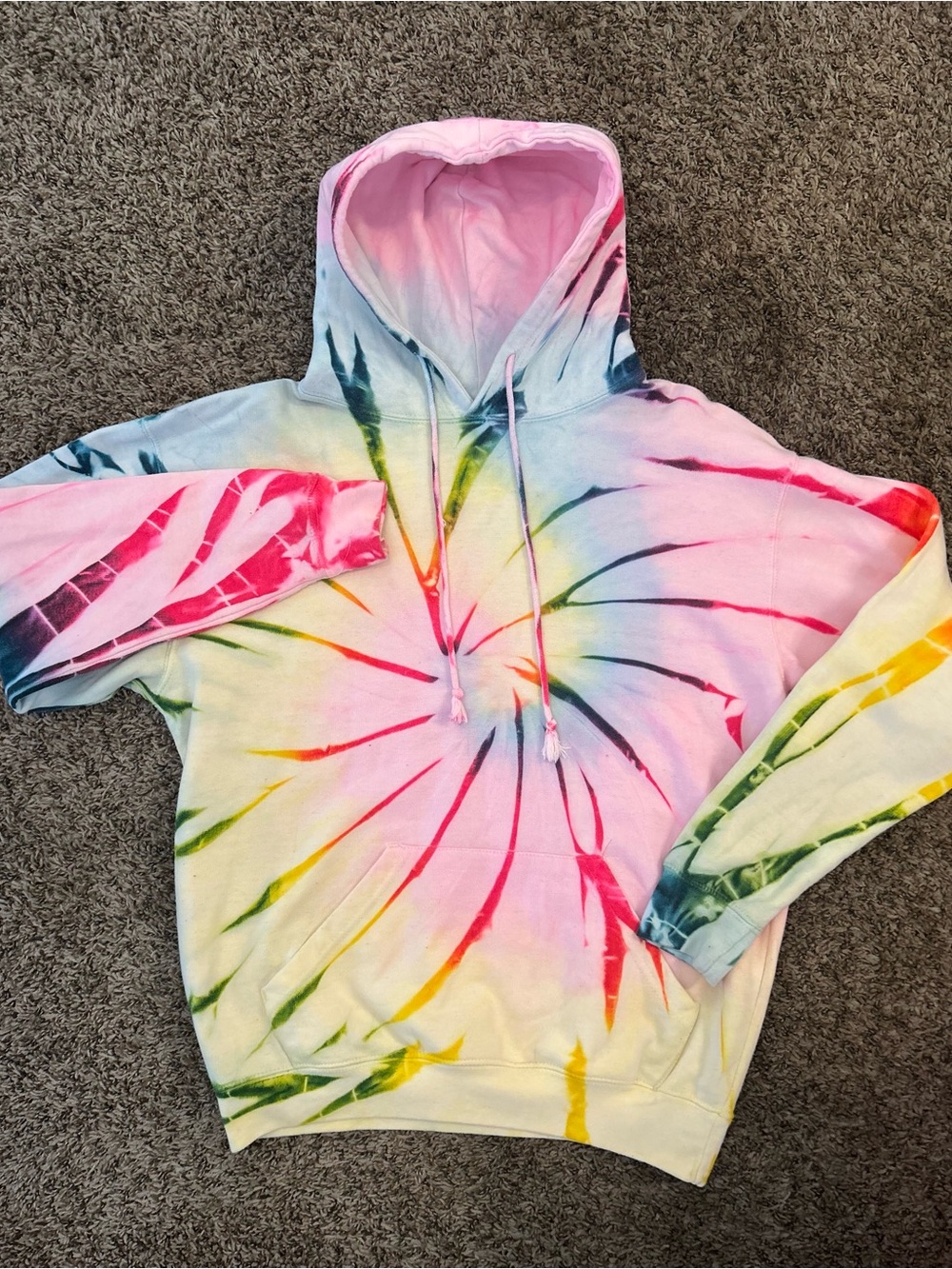Exist Tie-Dye Peace Sign Hoodie in Pink, Yellow, Green, Blue